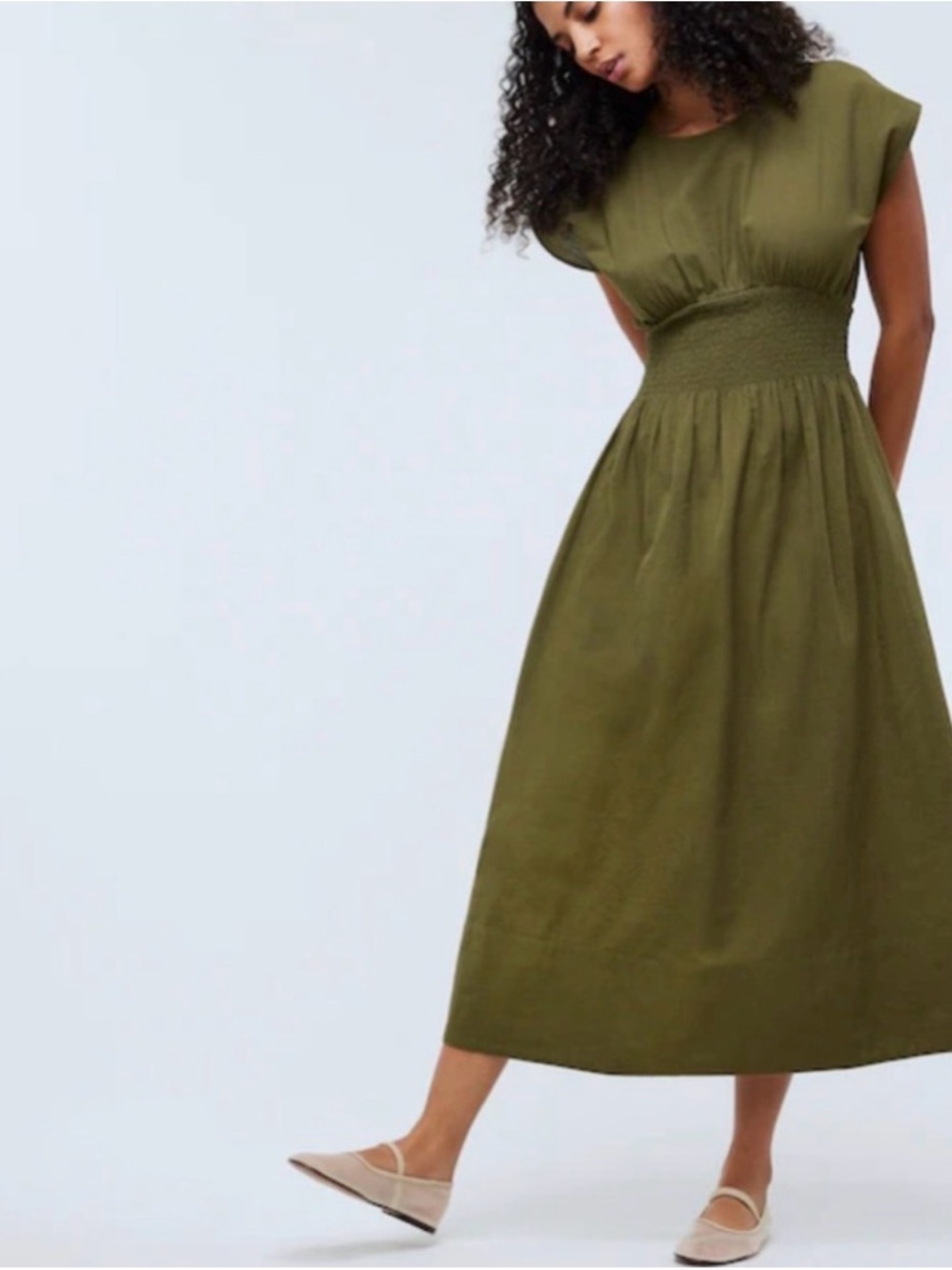 Madewell Olive Green Maxi Dress with Smocked Waist